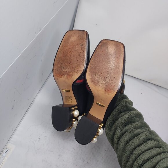 GUCCI BLACK GG PEYTON PEARL LEATHER HEEL SHOE - Picture 2 of 11
